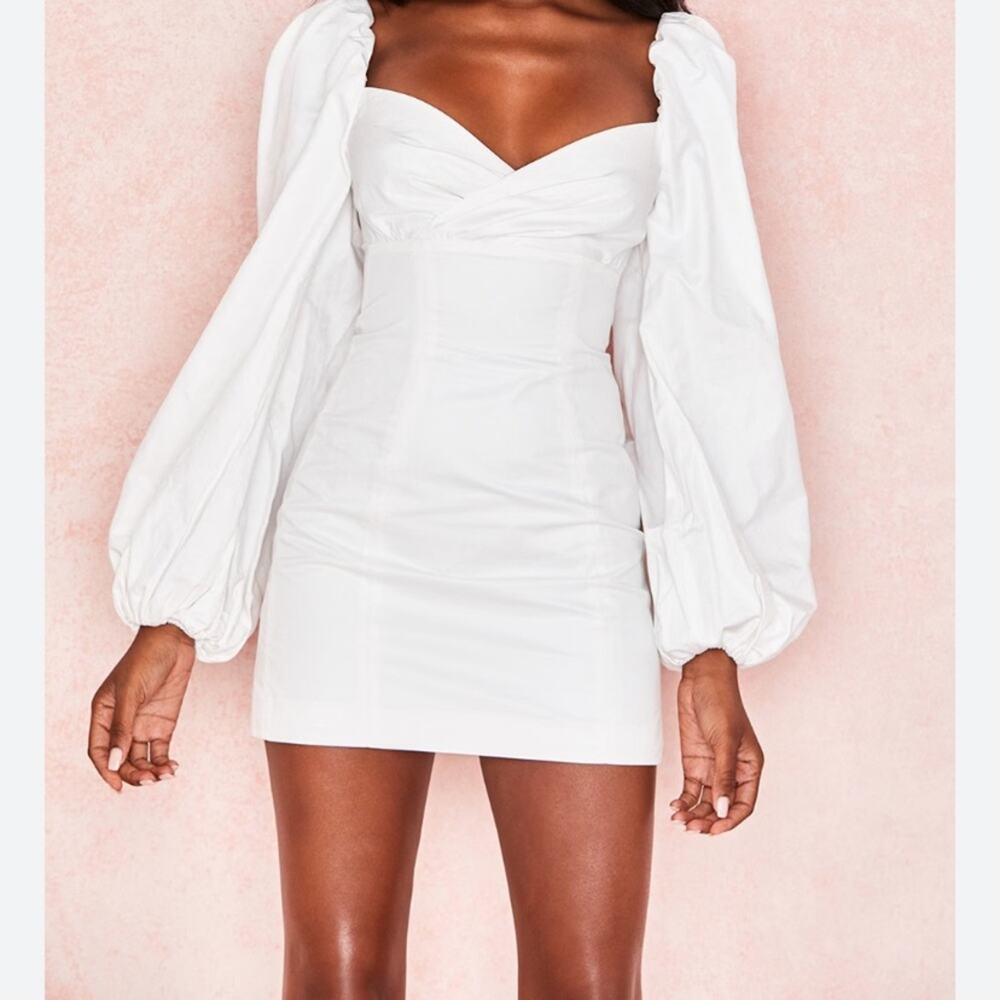 House of London CB size large j adore White Dress mini long sleeve puff statemen
